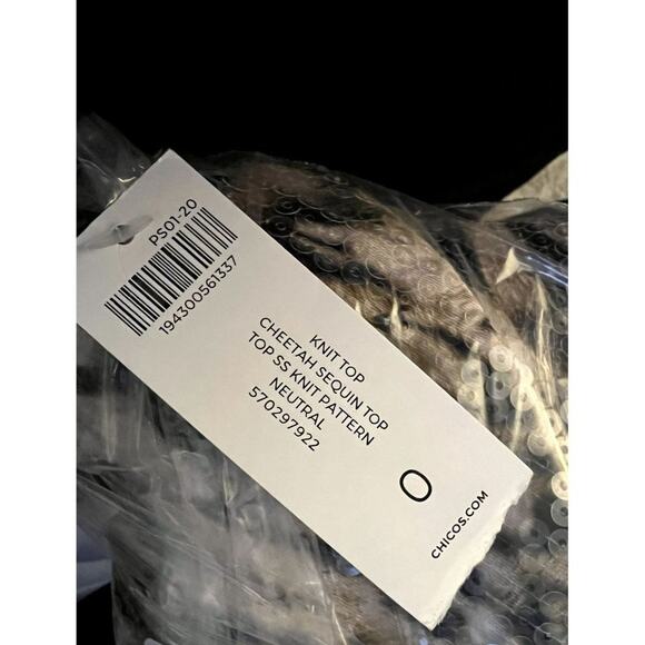 Chico's Cheetah Print Sequin Mock Long Sleeve Sparkle Top Women's Size Small Chi - Picture 7 of 7